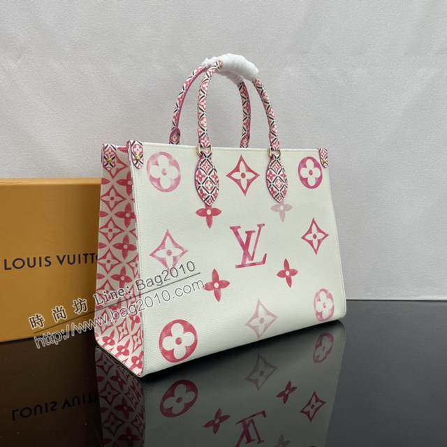 Lv路易威登2023專櫃新款OnTheGo中號手袋 LV帆布鋪陳淡雅手提肩背購物袋 M22976 ydh5102